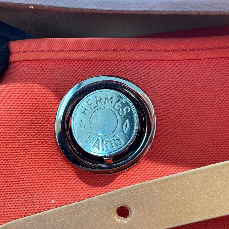 Hermes愛馬仕 銀扣 herbag31 帆布拼皮 肩背包斜背包-6