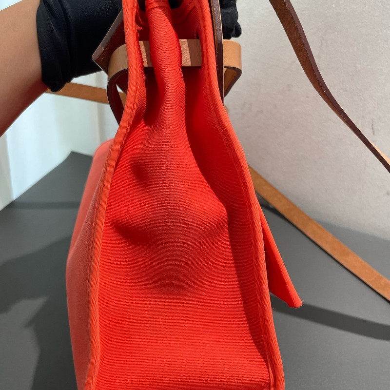 Hermes愛馬仕 銀扣 herbag31 帆布拼皮 肩背包斜背包-7