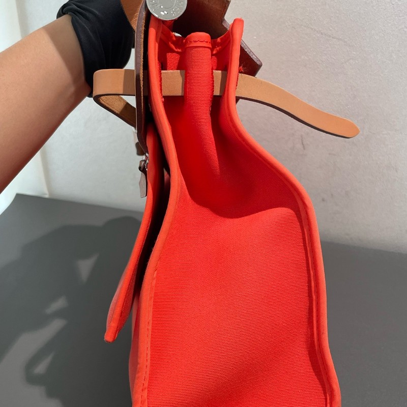 Hermes愛馬仕 銀扣 herbag31 帆布拼皮 肩背包斜背包-9