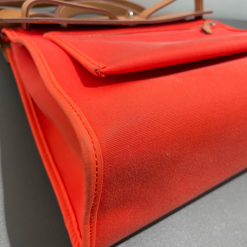 Hermes愛馬仕 銀扣 herbag31 帆布拼皮 肩背包斜背包-12