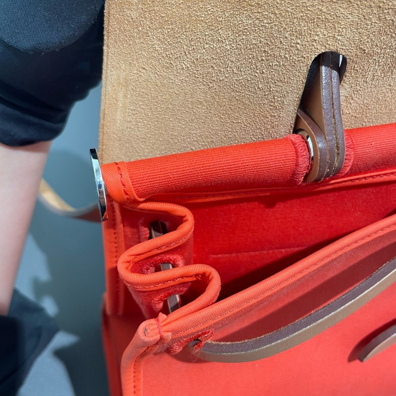 Hermes愛馬仕 銀扣 herbag31 帆布拼皮 肩背包斜背包-16