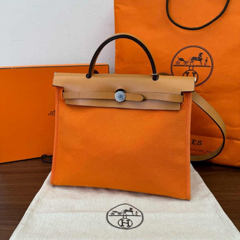 Hermes herbag31 橙色肩背包斜背包 帆布拼皮-0