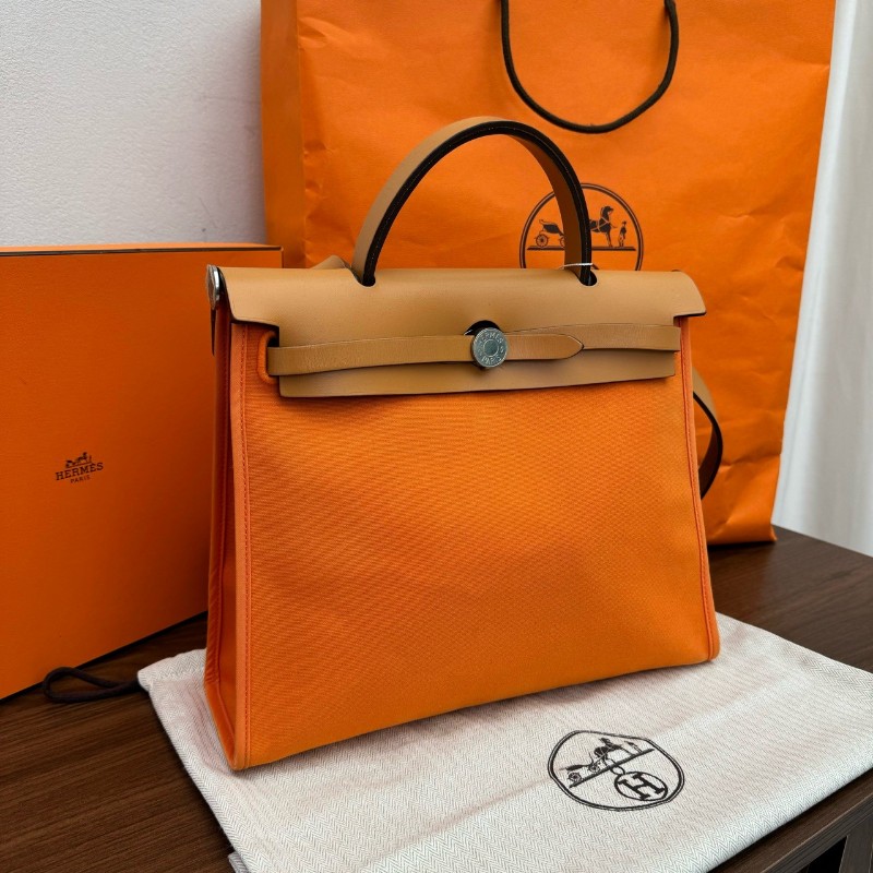 Hermes herbag31 橙色肩背包斜背包 帆布拼皮-1