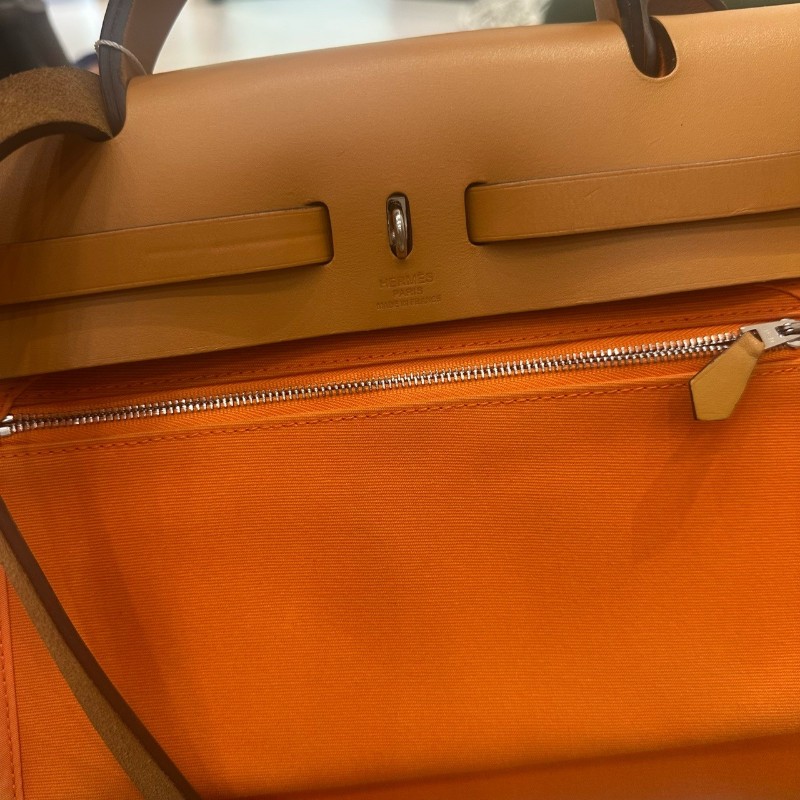 Hermes herbag31 橙色肩背包斜背包 帆布拼皮-9