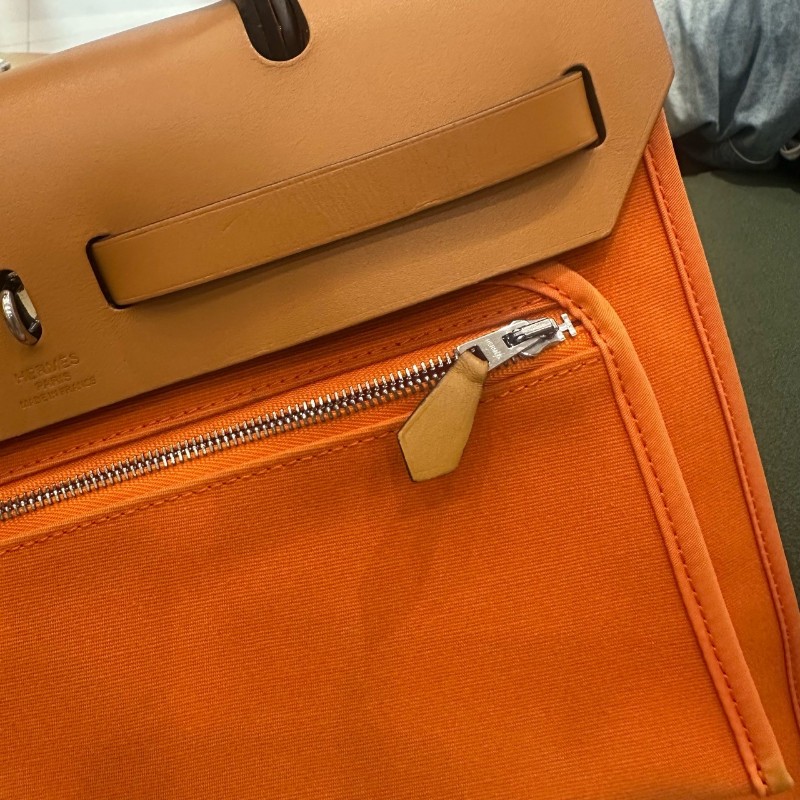 Hermes herbag31 橙色肩背包斜背包 帆布拼皮-10