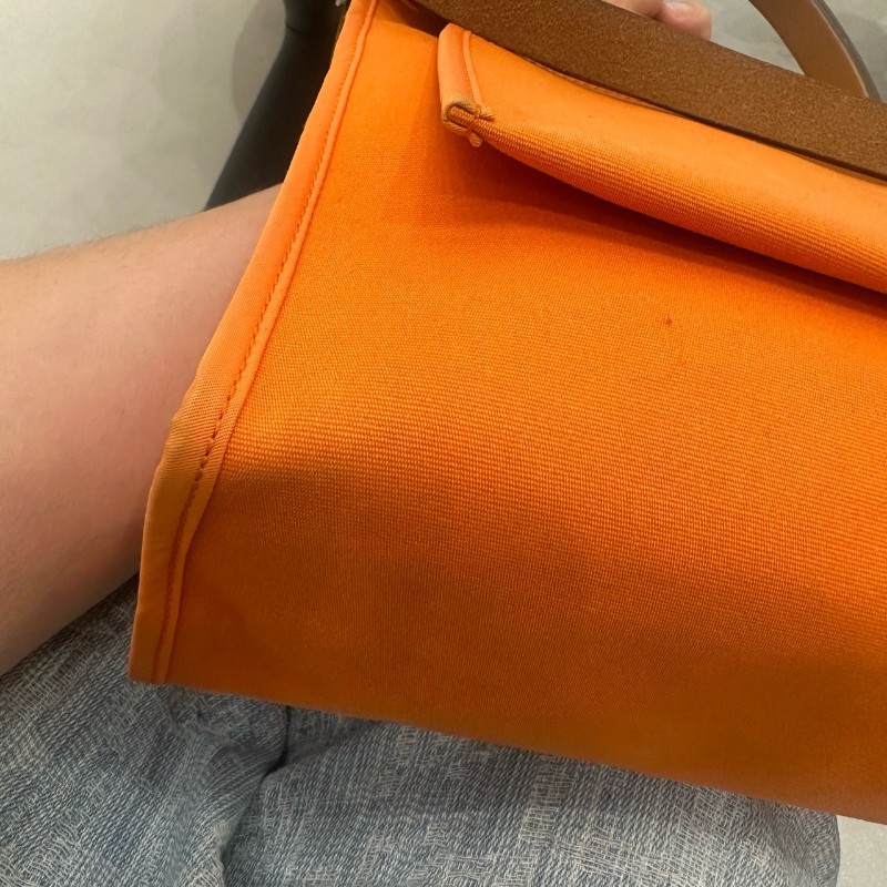 Hermes herbag31 橙色肩背包斜背包 帆布拼皮-12