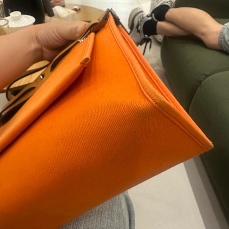 Hermes herbag31 橙色肩背包斜背包 帆布拼皮-14