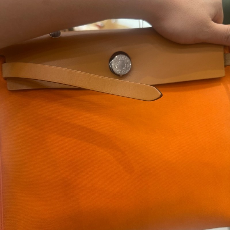 Hermes herbag31 橙色肩背包斜背包 帆布拼皮-15