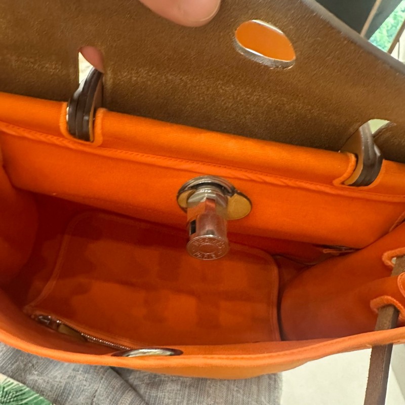Hermes herbag31 橙色肩背包斜背包 帆布拼皮-16