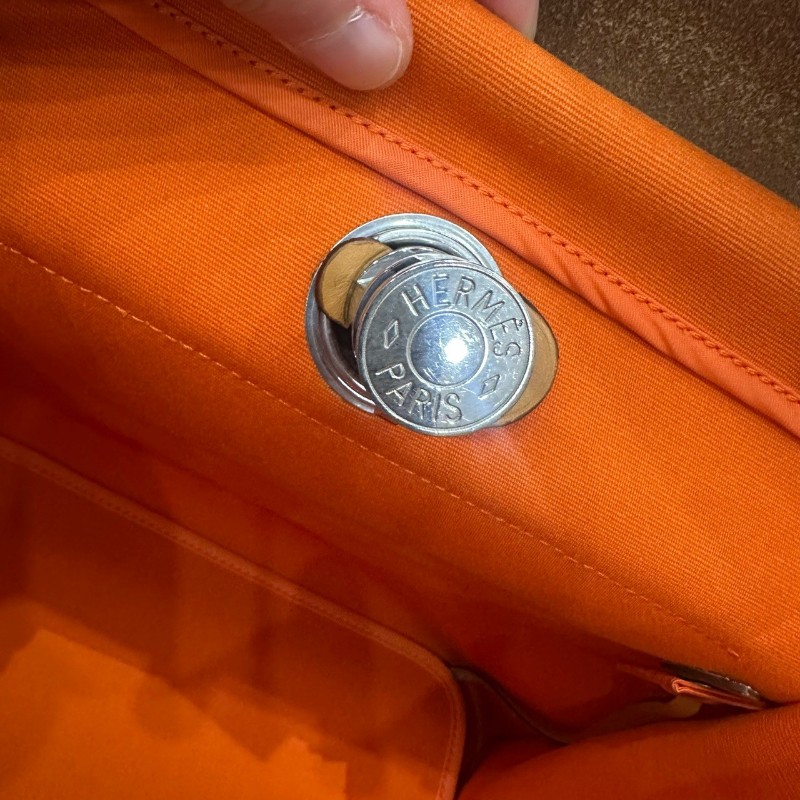 Hermes herbag31 橙色肩背包斜背包 帆布拼皮-17
