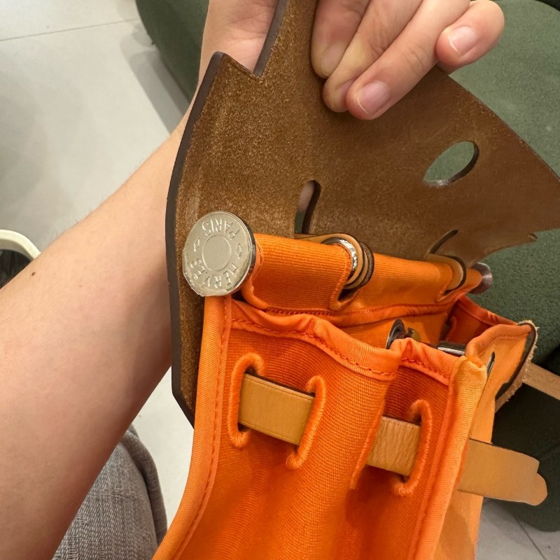 Hermes herbag31 橙色肩背包斜背包 帆布拼皮-21