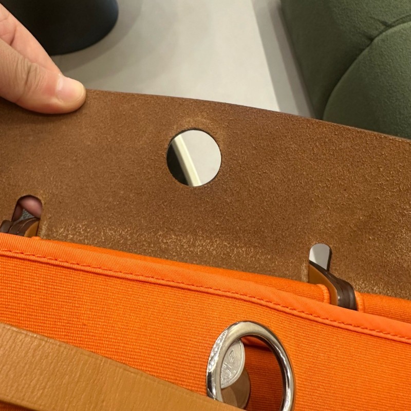 Hermes herbag31 橙色肩背包斜背包 帆布拼皮-23