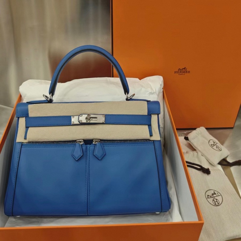 hermes/愛馬仕 Kelly Lakis28 銀扣 i7琉璃藍 swift皮 B刻 大全套-0
