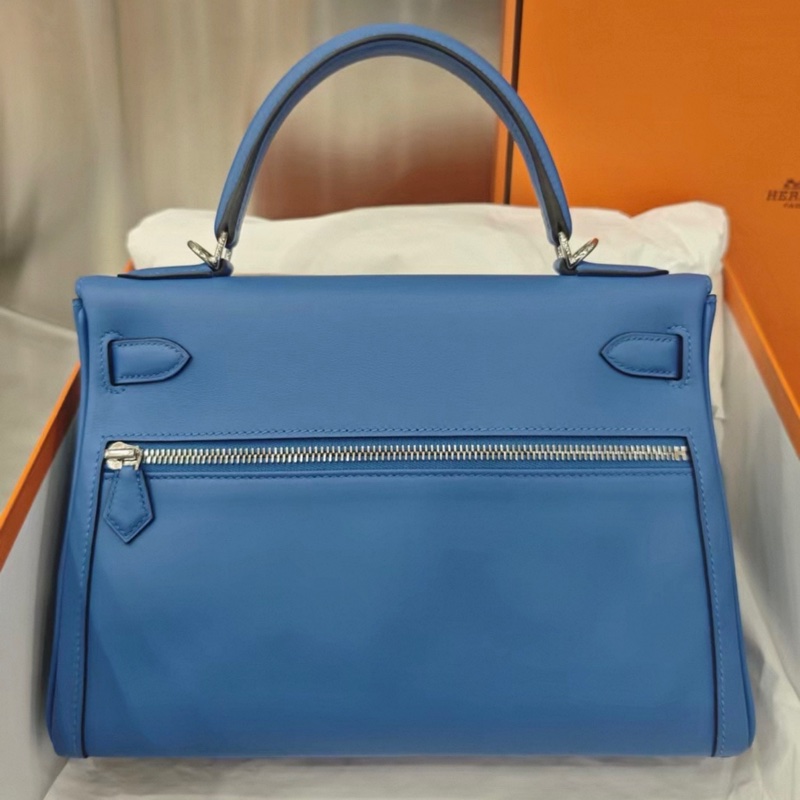 hermes/愛馬仕 Kelly Lakis28 銀扣 i7琉璃藍 swift皮 B刻 大全套-1