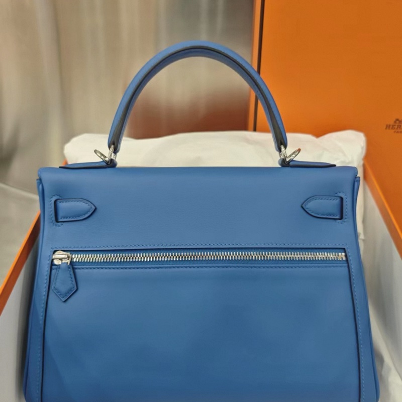 hermes/愛馬仕 Kelly Lakis28 銀扣 i7琉璃藍 swift皮 B刻 大全套-4