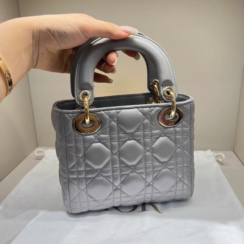 99新 Dior迪奧,lady dior小號三格戴妃珠光灰金扣-2