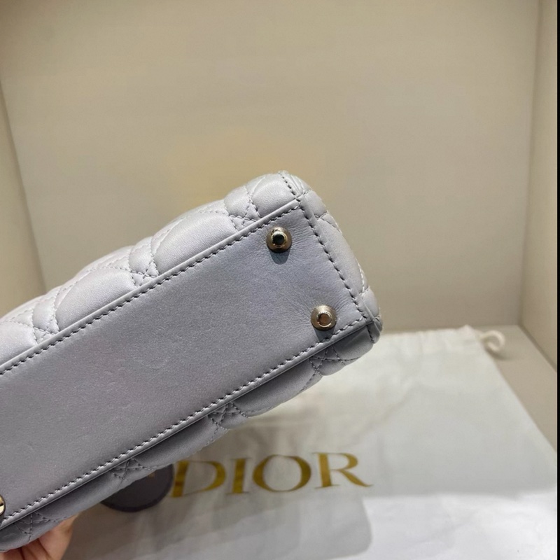 99新 Dior迪奧,lady dior小號三格戴妃珠光灰金扣-6