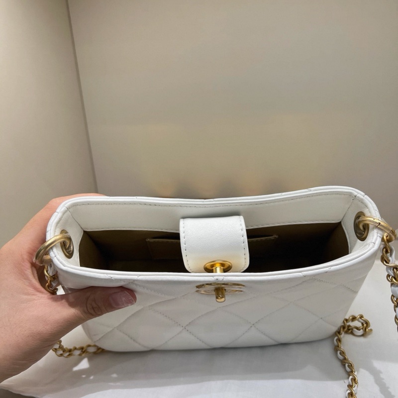 香奈兒芯片款99新 24s 雙珍珠鏈條包白色小羊-5