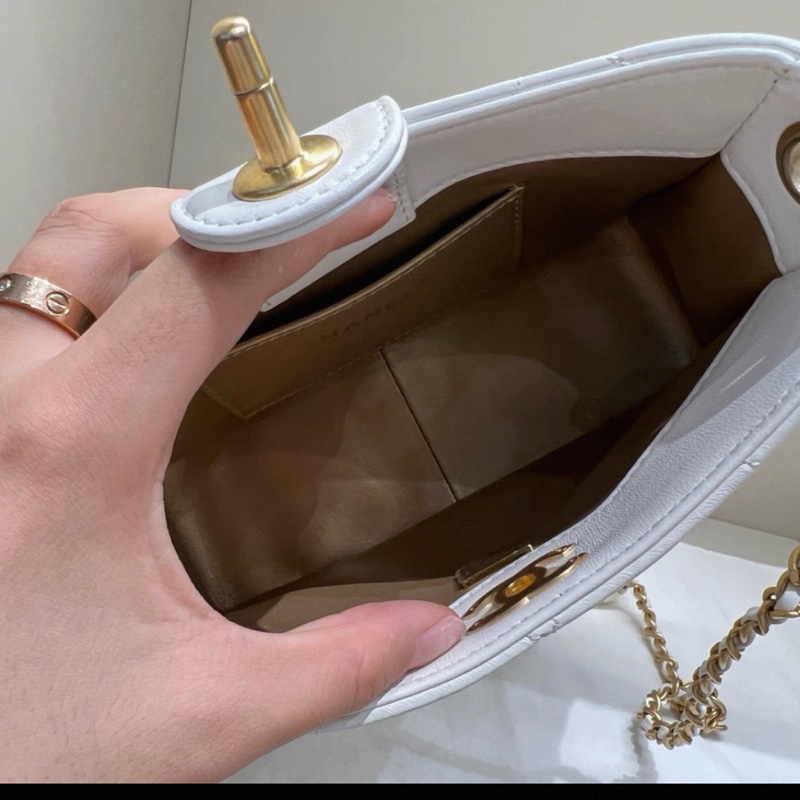 香奈兒芯片款99新 24s 雙珍珠鏈條包白色小羊-6