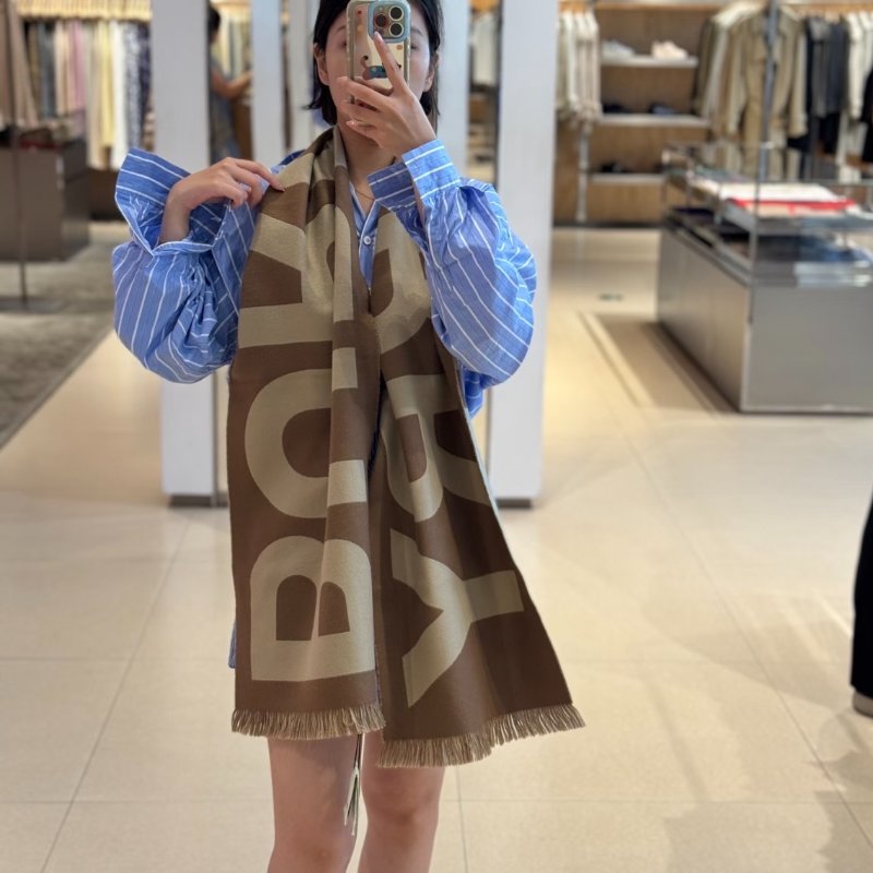 BURBERRY LOGO羊毛流蘇圍巾 奶茶米-6