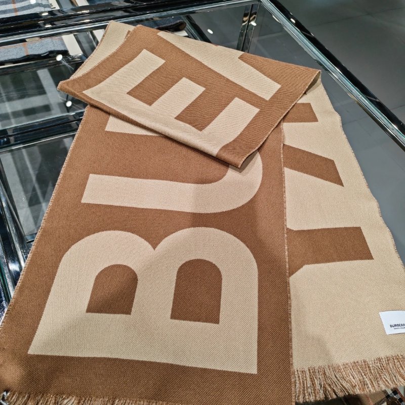 BURBERRY LOGO羊毛流蘇圍巾 奶茶米-8