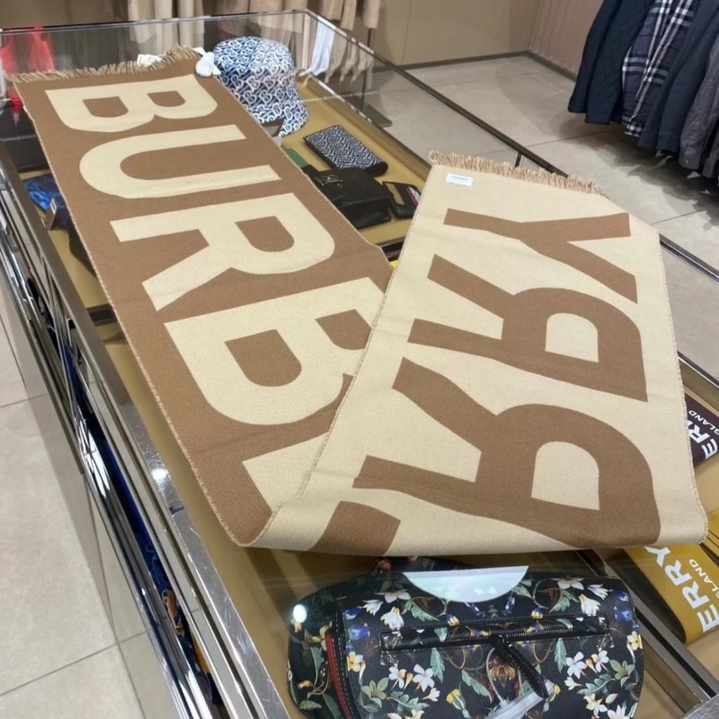 BURBERRY LOGO羊毛流蘇圍巾 奶茶米-9