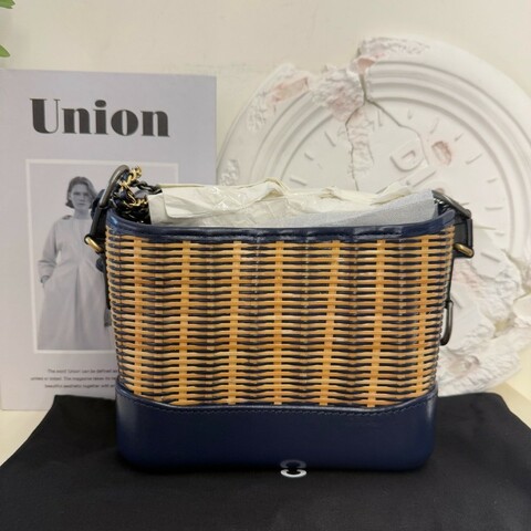 Chanel 香奈兒 流浪包 小號 藤條編織深藍色 鏈條包 肩背包斜背包