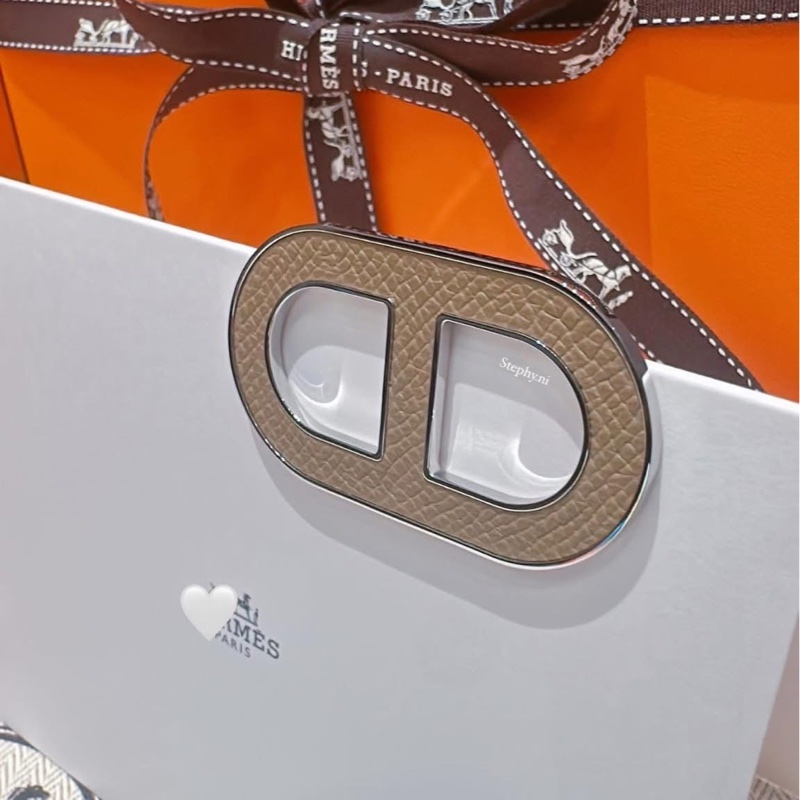 超甜售_ 愛馬仕豬鼻子🐽胸針🍊豬鼻子 Chaine d'Ancre棕x銀胸針 全新全配-3