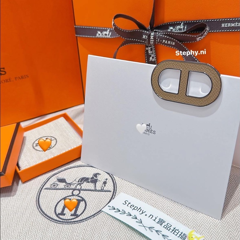 超甜售_ 愛馬仕豬鼻子🐽胸針🍊豬鼻子 Chaine d'Ancre棕x銀胸針 全新全配-10