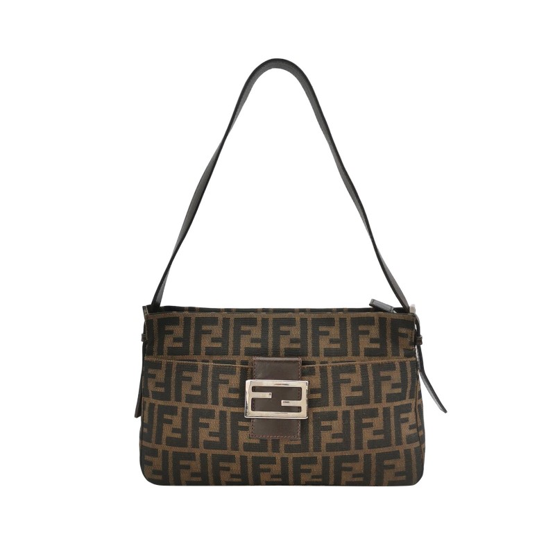 Fendi Zucca Bag牛皮拼帆布雙F老花肩背包-0