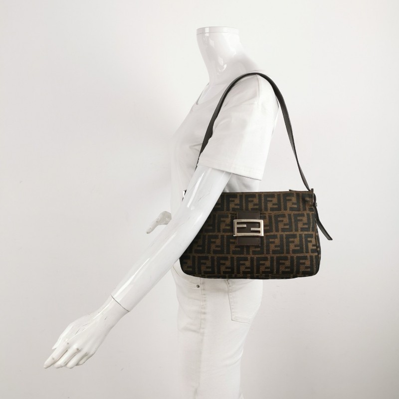Fendi Zucca Bag牛皮拼帆布雙F老花肩背包-1