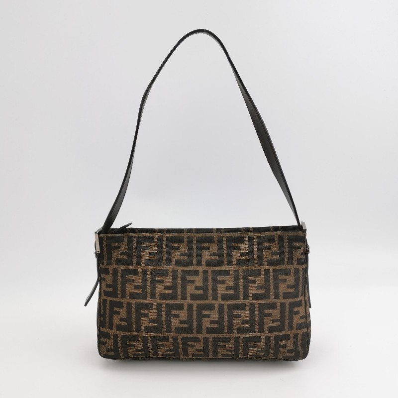 Fendi Zucca Bag牛皮拼帆布雙F老花肩背包-4