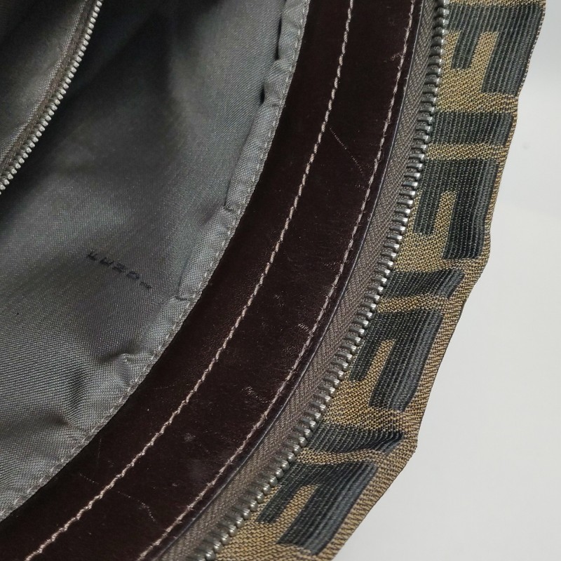 Fendi Zucca Bag牛皮拼帆布雙F老花肩背包-5
