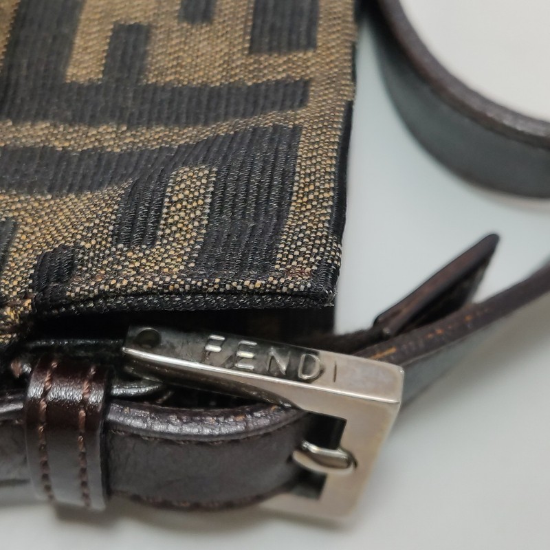 Fendi Zucca Bag牛皮拼帆布雙F老花肩背包-9
