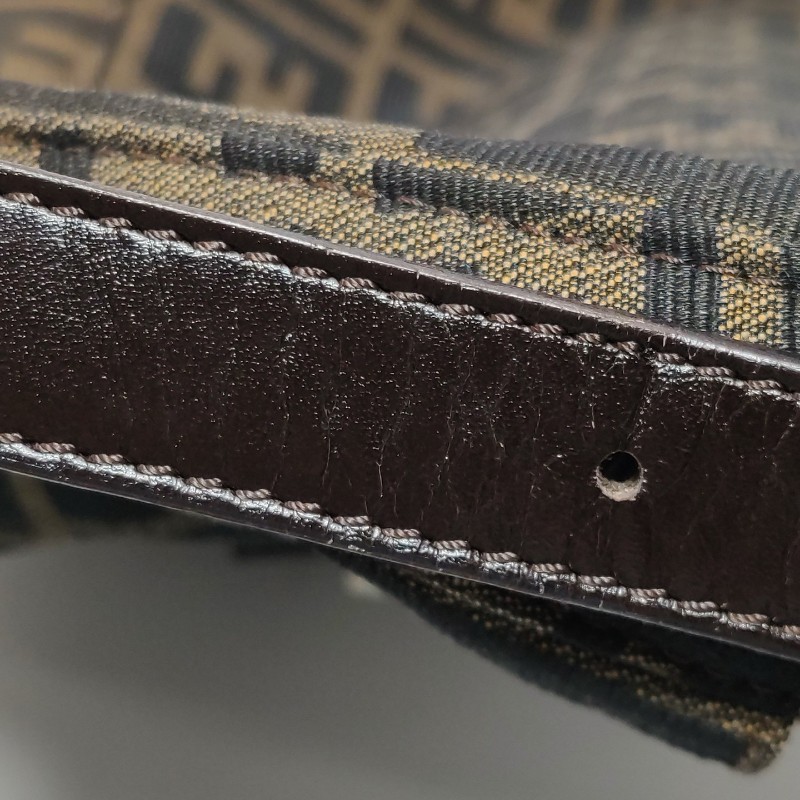 Fendi Zucca Bag牛皮拼帆布雙F老花肩背包-11