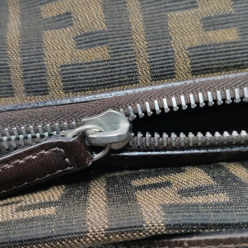 Fendi Zucca Bag牛皮拼帆布雙F老花肩背包-12