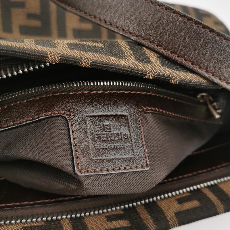 Fendi Zucca Bag牛皮拼帆布雙F老花肩背包-13