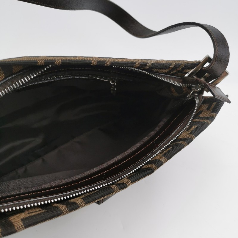 Fendi Zucca Bag牛皮拼帆布雙F老花肩背包-14