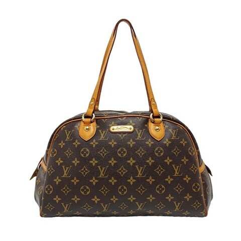 LOUIS VUITTON MONTORGUEI 棕色塗層帆布老花肩背包手提包