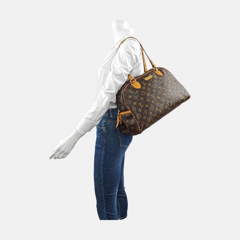 LOUIS VUITTON MONTORGUEI 棕色塗層帆布老花肩背包手提包-1