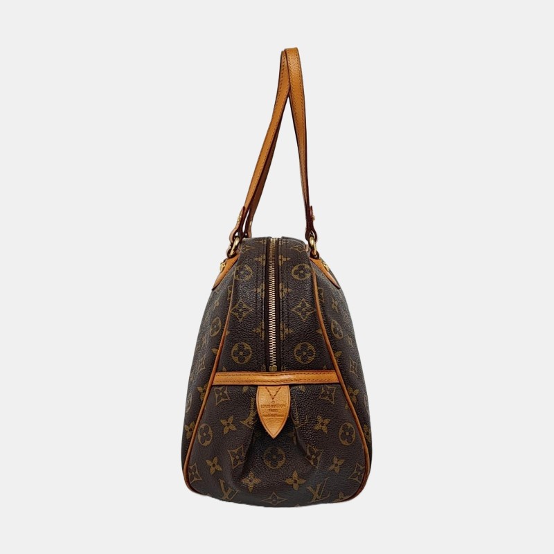 LOUIS VUITTON MONTORGUEI 棕色塗層帆布老花肩背包手提包-2