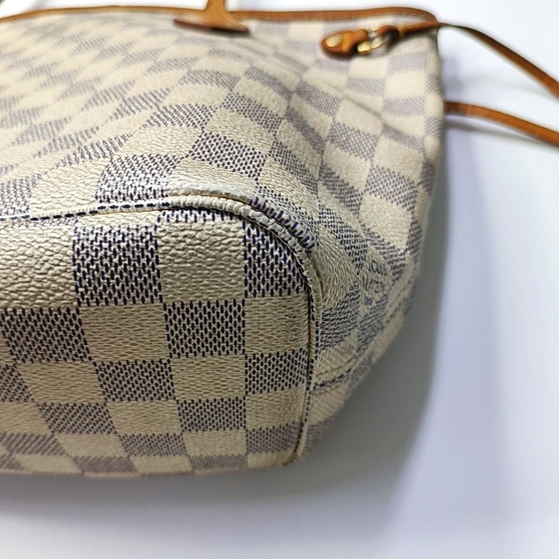 LOUIS VUITTON NEVERFULL 小號 白色塗層帆布棋盤格購物袋.肩背手提包-10