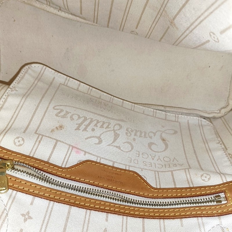 LOUIS VUITTON NEVERFULL 小號 白色塗層帆布棋盤格購物袋.肩背手提包-12