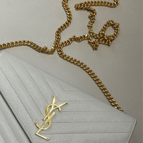 YSL米色 米白信封 鏈條包 奶白色 信封長夾