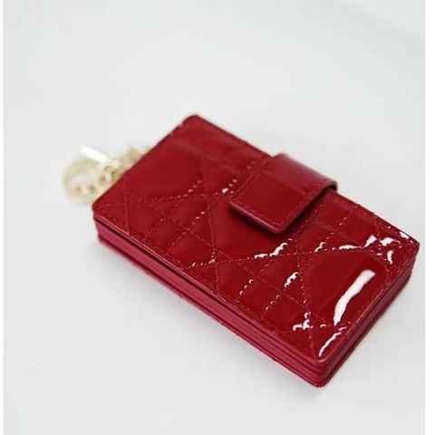 Lady Dior Jasmine 卡片套 櫻桃紅漆面 Cannage 籐格紋小牛皮