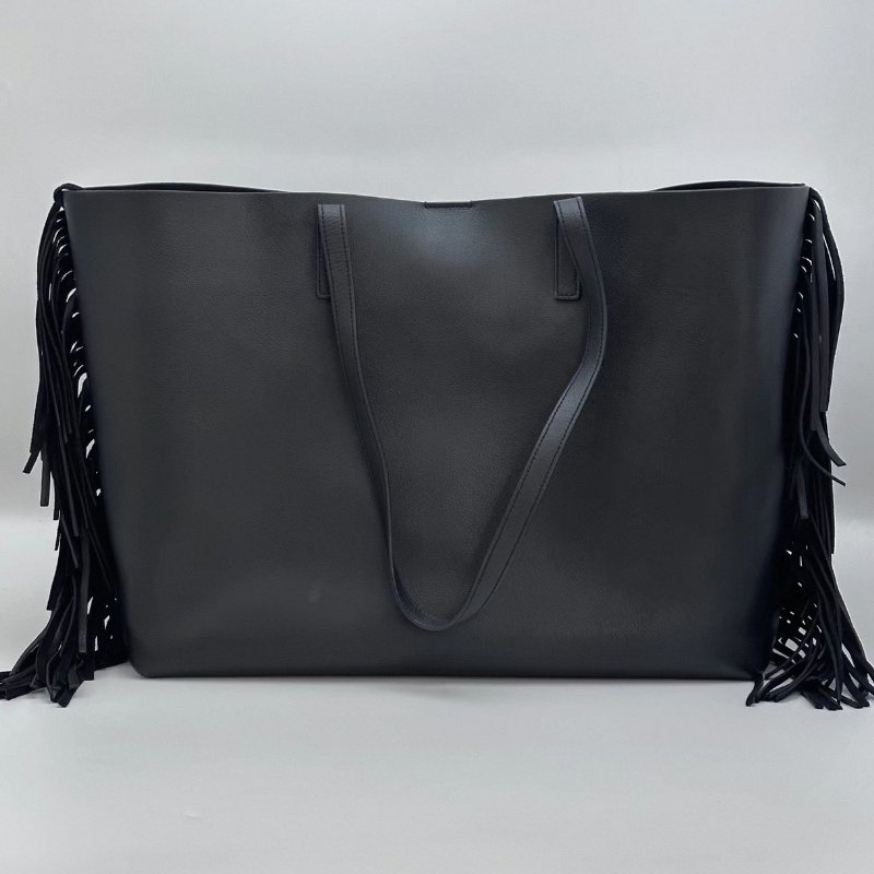 YSL 黑色燙金logo流蘇子母單肩托特包35*28*14 98新配件塵袋-3