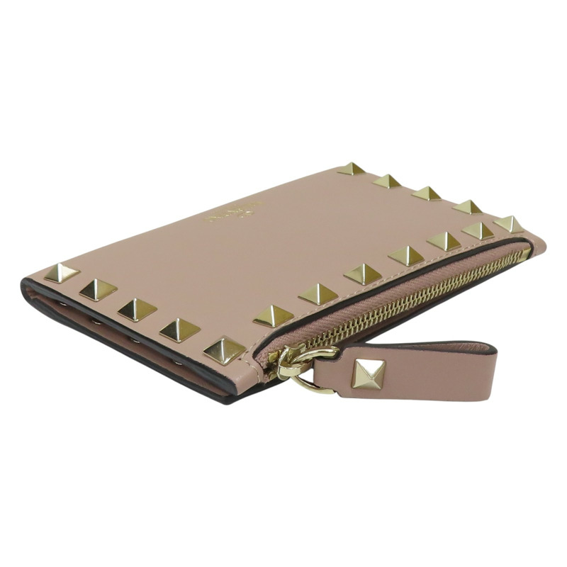 藕粉色 牛皮 鉚釘 金扣 兩折短夾 【Valentino 范倫鐵諾】-3