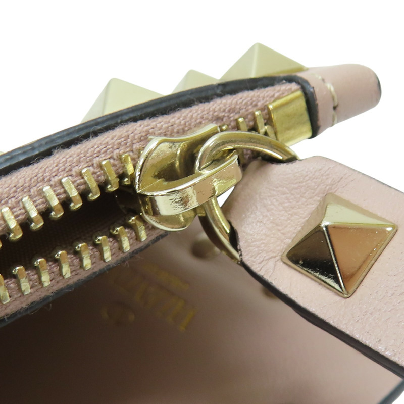 藕粉色 牛皮 鉚釘 金扣 兩折短夾 【Valentino 范倫鐵諾】-11