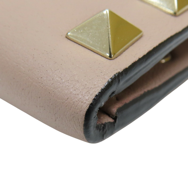 藕粉色 牛皮 鉚釘 金扣 兩折短夾 【Valentino 范倫鐵諾】-13