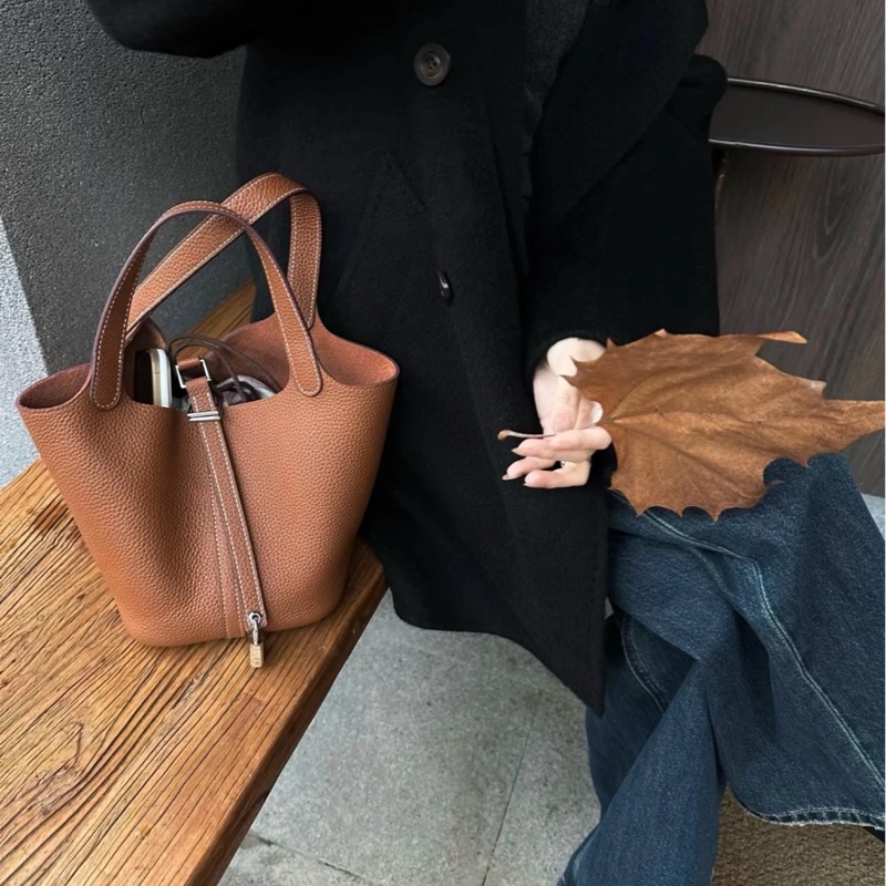 爱马仕金棕银扣菜篮子18手提包-8